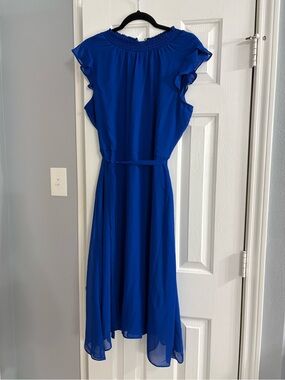 Nina Leonard Cobalt Blue Flutter Sleeve Midi Dress